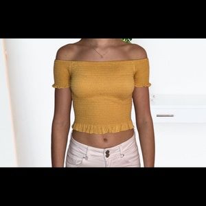 yellow off the shoulder top